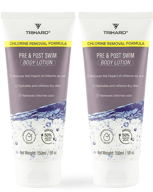 TRIHARD Chlorine Defense Body Lotion for Swimmers, Protects and Hydrates Sensitive Skin from Pool and Ocean, Pre and Post Swim Chlorine Protection from Hard Water and Chemicals (Pack of 2)