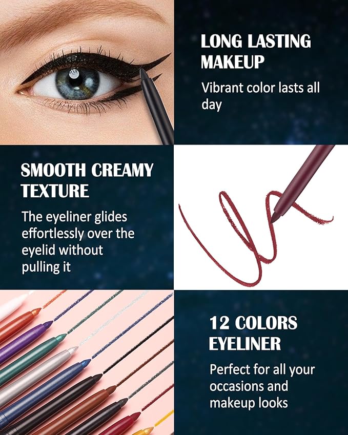 Burgundy Matte Gel Eyeliner Pencil Waterproof, Metallic Retractable Cream Smooth Eye Liner Pencils, Long Lasting Waterline Hypoallergenic Precision Eyeliner Pencil, Smudge-Proof Makeup for Women-07