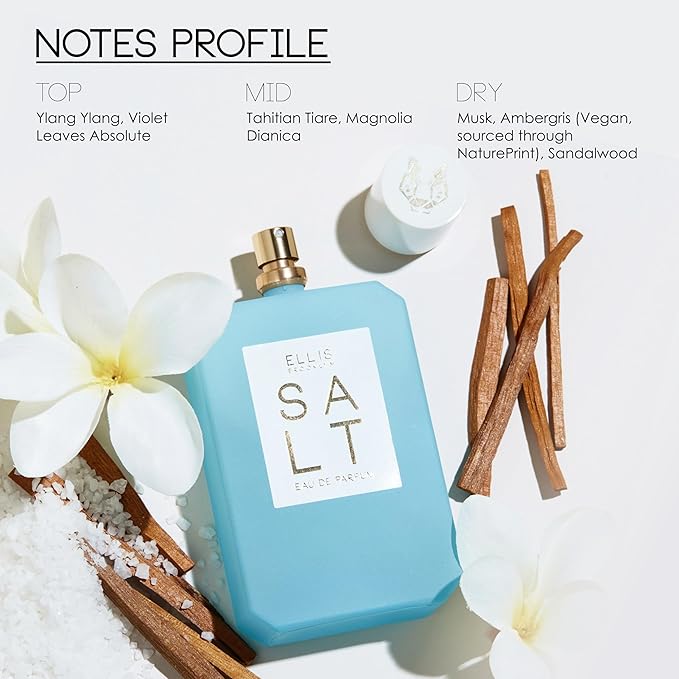 Ellis Brooklyn SALT Scented Body Oil for Women with Ylang Ylang, Violet Leaves, Tahitian Tiare & Sandalwood, Vegan, Cruelty-Free, Sustainable Ingredients, Made in USA, 95ml/3.2 fl oz