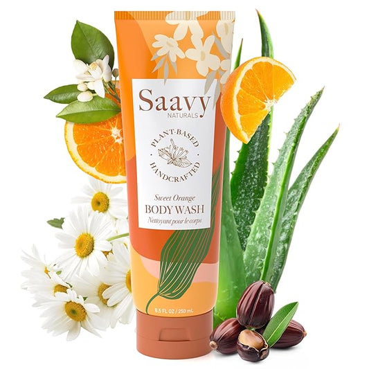 Saavy Naturals Moisturizing Body Wash for Sensitive Skin – Plant-Based & Pure with Coconut Oil, Shea Butter & Aloe Vera – Paraben-Free, Cruelty-Free – Sweet Orange – 8.5 fl oz, 1 pack