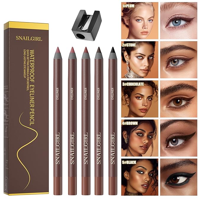 24HR Waterproof Eyeliner Pencil with Built-In Sharpener – Long Lasting, Smudge-Proof, Creamy Glide, Bold Pigment, Vegan & Sensitive Eye Safe (Plum)