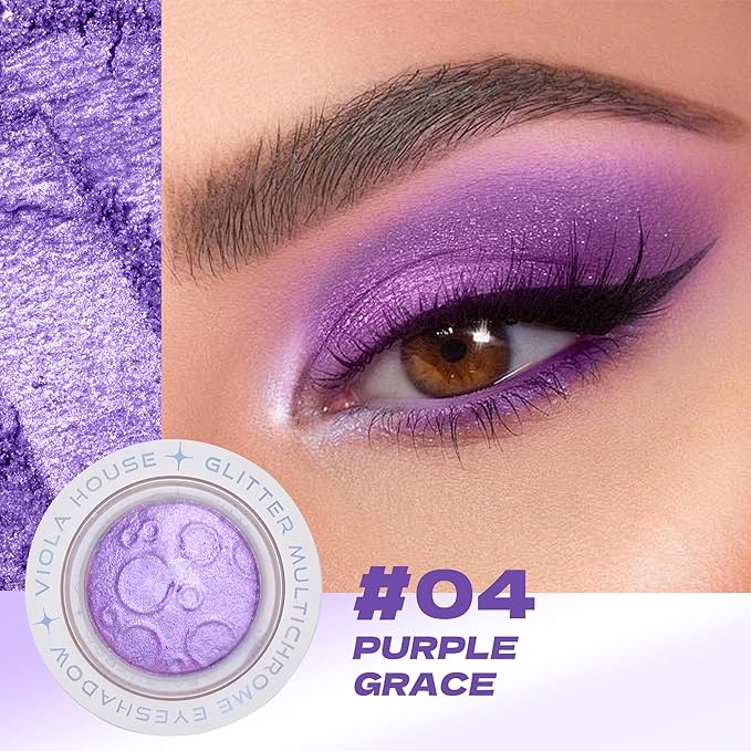 VIOLA HOUSE Glitter Eyeshadow Palette, Holographic Shimmer Eye Shadow,Multichrome Metallic Eye Makeup Pigment, Vegan & Cruelty-Free, Long-Lasting, Unique Planet Design3g/0.1oz(Purple)