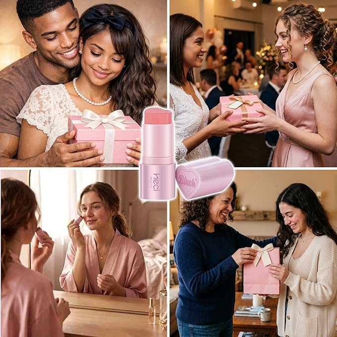 Cream Blush Stick, Heart-Shaped Cream-to-Powder Blush 0.25 oz – Soft-Focus Long-Lasting Cheek & Eye Color, Jojoba Oil & Shea Butter, Vegan & Cruelty-Free, Gift for Her,CANDY