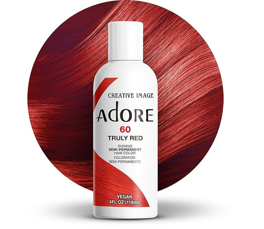 Adore Semi Permanent Hair Color (060 Truly Red) | Vegan & Cruelty-Free Red Hair Dye | No Ammonia, No Peroxide, No Alcohol | 4 Fl Oz