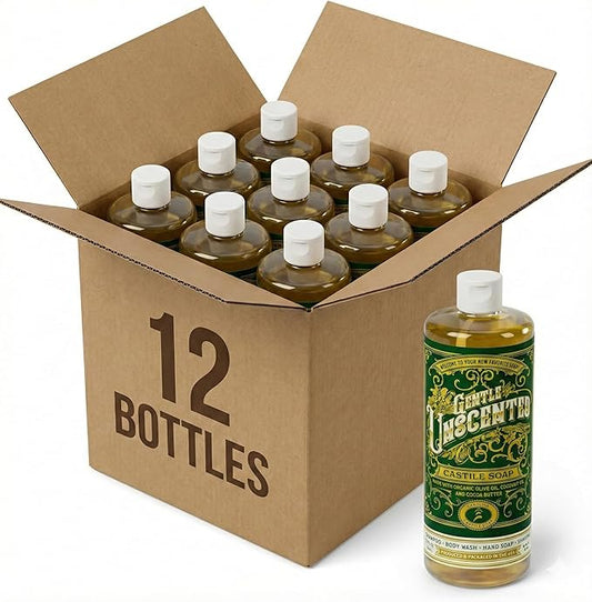 Unscented Liquid Castile Soap – Vegan Organic Soap & Body Wash, High Olive Oil Content, Non-Drying Formula, Great for Sensitive Skin by Carolina Castile, EWG Verified (Unscented, 32 Fl Oz)