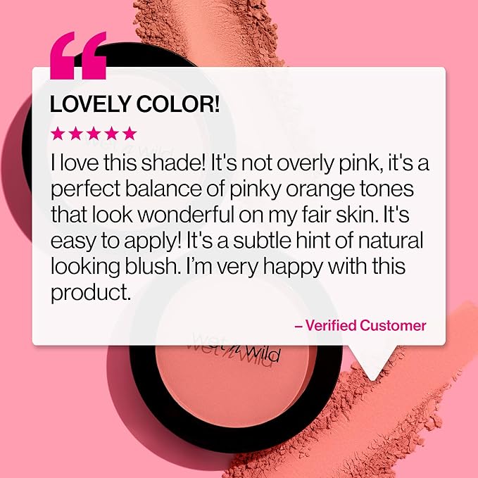 wet n wild Color Icon Blush, Effortless Matte Natural Sheer Glow & Seamless Blend, Luxuriously Infused Smooth Jojoba Oil, Cruelty-Free & Vegan - Pearlescent Pink(Packaged)