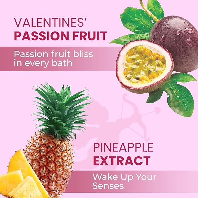 Luxury Foaming Bath - Natural Scented Bubble Bath with Essential Oils and Epsom Salt - Valentines' Passion Fruit Scent, 33.8 fl oz