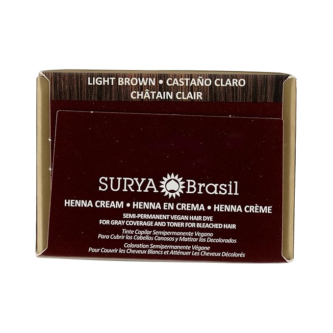 Surya Brasil Light Brown Natural Henna Cream Hair Color Treatment for Gray Hair Coverage, Deep Conditioning Semi Permanent Hair Dye, 2.37 oz / 70 ml
