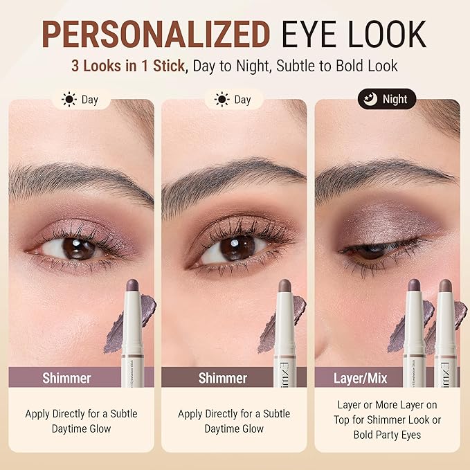 exmiloo Cream Eyeshadow Stick - 2-in-1 Dual-Ended Shimmer Eye Shadow Stick - Long Lasting, Crease-Proof, Waterproof, Smudge-proof (Lavender Dusk)