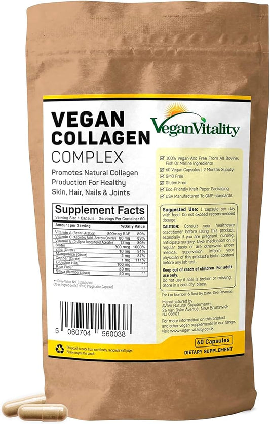Vegan Collagen Supplements with Biotin for Hair, Skin, Nails & Joints - 2 Months Supply. Cruelty Free Plant Based Collagen Vegan, Vegetarian Collagen Booster Pills. Vegan Collagen for Women and Men