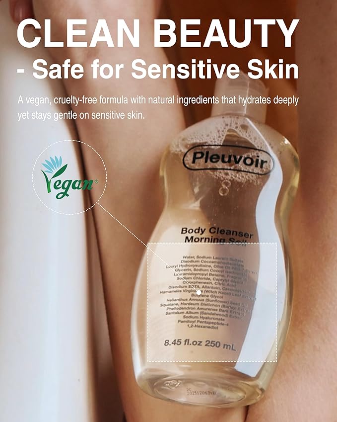 Pleuvoir Body Cleanser Morning Soil (Petrichor) - Perfume Body Wash - Fresh Earthy Rain Ozonic Green Scent - Rich Moisturizing Foam with 8 Types Hyaluronic Acid Ceramides - Vegan K-Beauty, 8.45 fl.oz