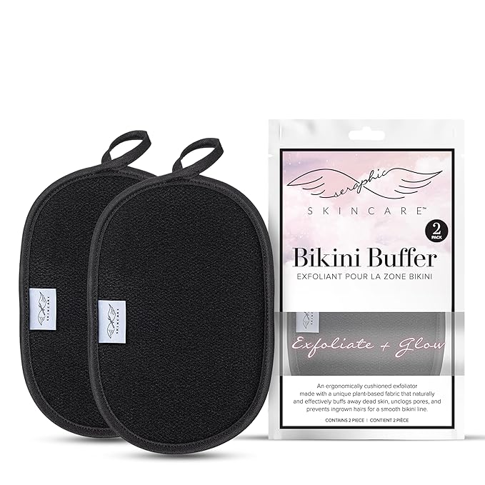 Seraphic Skincare Bikini Buffer – 100% Vegan Viscose Scrub Mitt For Women (2pc) – Gently Exfoliates Dead Skin – Ingrown Hair & Razor Bumps Treatment on Bikini Area – Natural & Effective Exfoliation