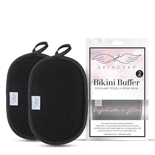 Seraphic Skincare Bikini Buffer – 100% Vegan Viscose Scrub Mitt For Women (2pc) – Gently Exfoliates Dead Skin – Ingrown Hair & Razor Bumps Treatment on Bikini Area – Natural & Effective Exfoliation