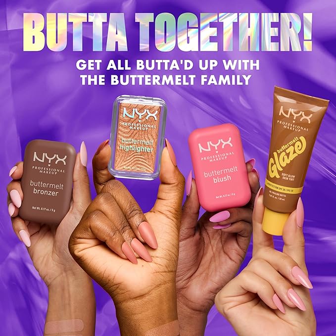NYX PROFESSIONAL MAKEUP Buttermelt Highlighter, Powder Highlighter Makeup, With Up to 12H Wear and High Impact Glow - 30 Butta Bling (Light Copper)