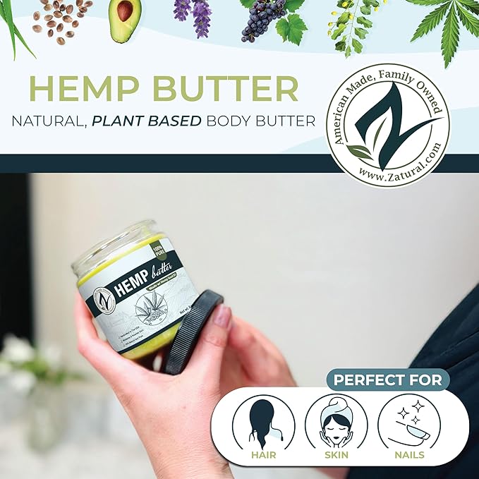 Zatural Hemp Butter Handcrafted, Vegan, 2 Simple Clean Ingredients (2 Pack)