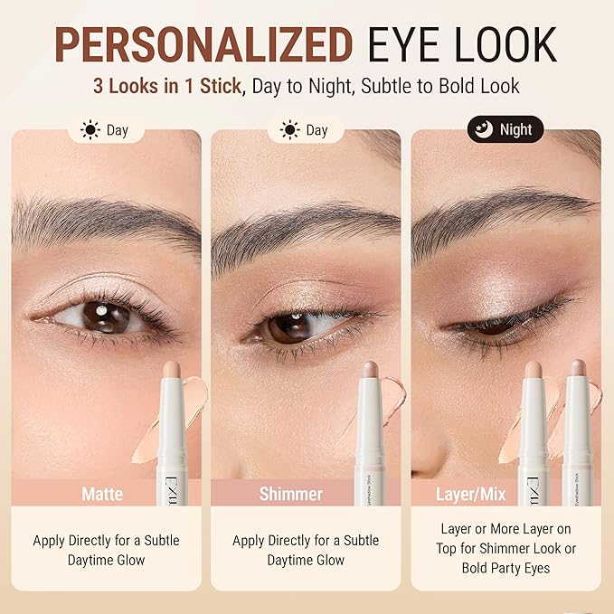 exmiloo Eyeshadow Stick – Dual-Ended Cream Eyeshadow Stick with Matte & Shimmer Shades, Long-Lasting Matte Eye Shadow for Easy Application (Sunrise Latte)