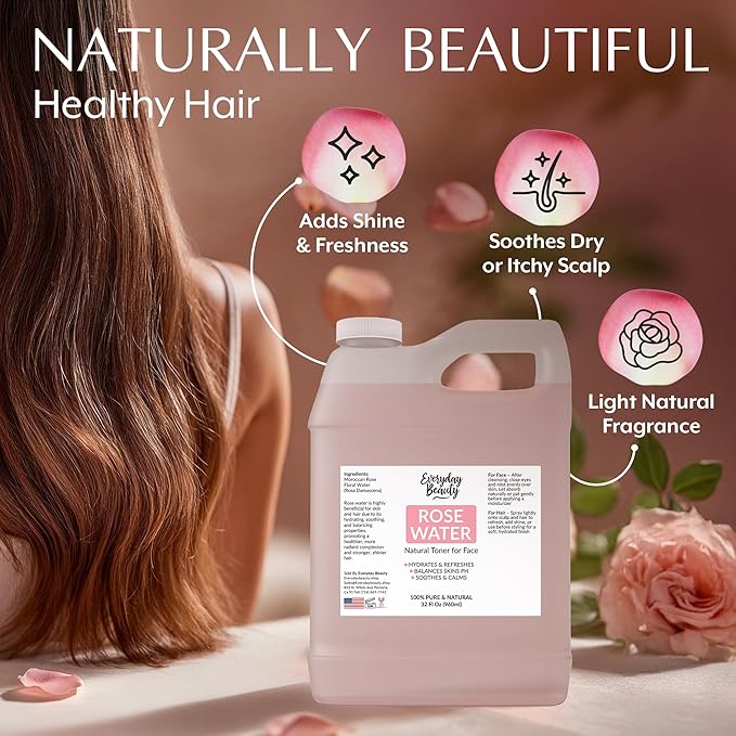 Rose Water Facial Toner - 32oz Bulk Alcohol-Free Vegan All Natural Refreshing for Face and Hair - Uplifts, Calming & Soothing for All Skin Types (Pack of 2)