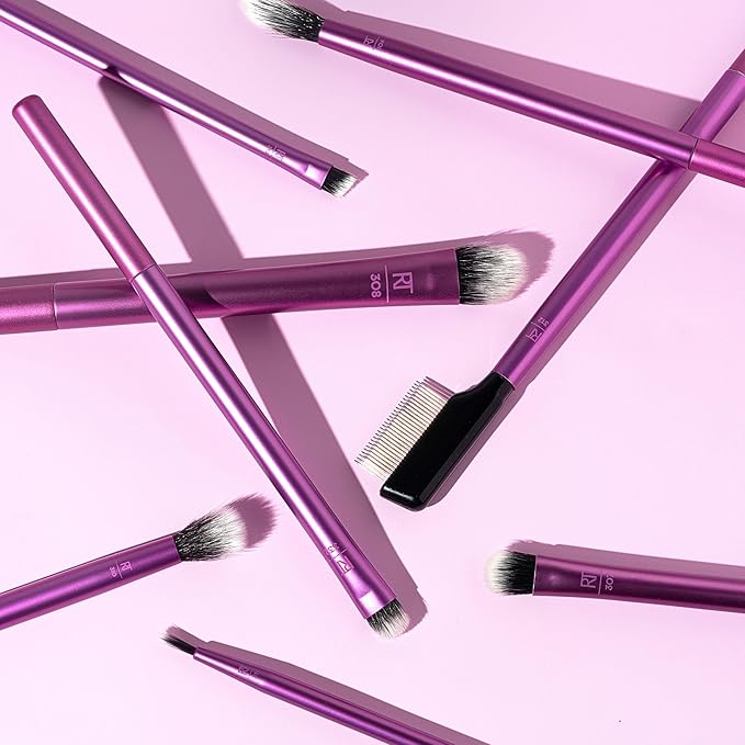 Real Techniques 8 Piece Everyday Eye Essentials Makeup Brush Set,Eye Brushes for Liner,Eyeshadow,Brows,& Lashes,Travel Friendly,Gift Set,Synthetic Bristles,Cruelty-Free & Vegan,(Pack of 8)