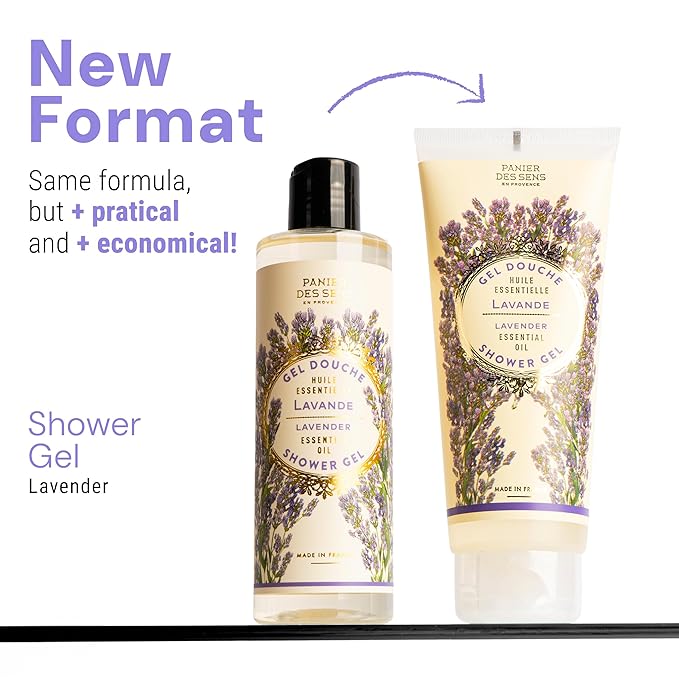 Panier des Sens - Lavender Moisturizing Body Wash for Women & Men - Gentle Shower Gel with 96% Natural Ingredients for Normal, Sensitive Skin - Body Care Made in France, SLS Free, Vegan - 6.8 Fl Oz