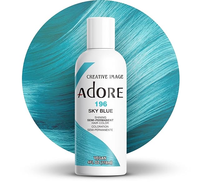 Adore Semi Permanent Hair Color (196 Sky Blue) | Vegan & Cruelty-Free Blue Hair Dye | No Ammonia, No Peroxide, No Alcohol | 4 Fl Oz
