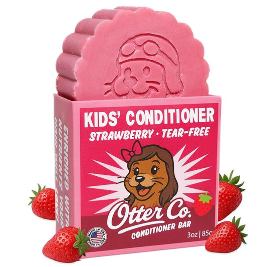 Otter co. Kids Strawberry Conditioner Bar – Tear Free Toddler Bar Conditioner – Sulfate Free & Non Toxic – Organic Ingredients, Vegan, Cruelty Free, Natural, Hydrating & Moisturizing, USA Made
