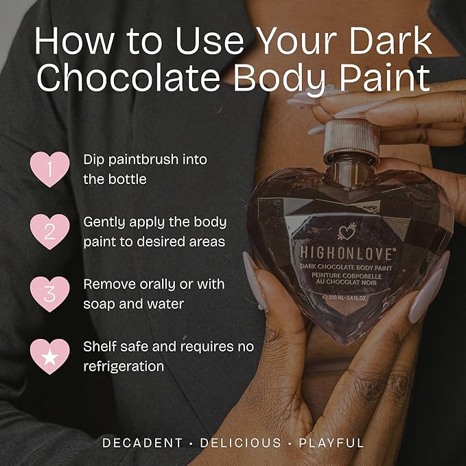High On Love Dark Chocolate Body Paint - Vegan, All Natural Body & Face Paint Made with Real Cocoa and Hemp Seed Oil - Ingestible, Easy to Clean & Safe for Sensitive Skin (100ml)