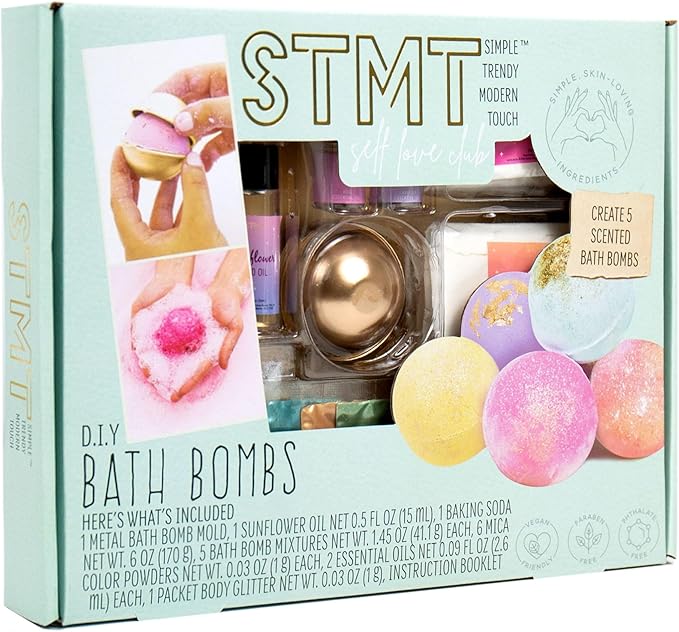 STMT Self-Love Club D.I.Y. Bath Bombs by Horizon Group USA, Create 5 Bath Bombs with Pastel Colors, Essential Oils & Clean Beauty Ingredients, DIY Bath Bomb Kit