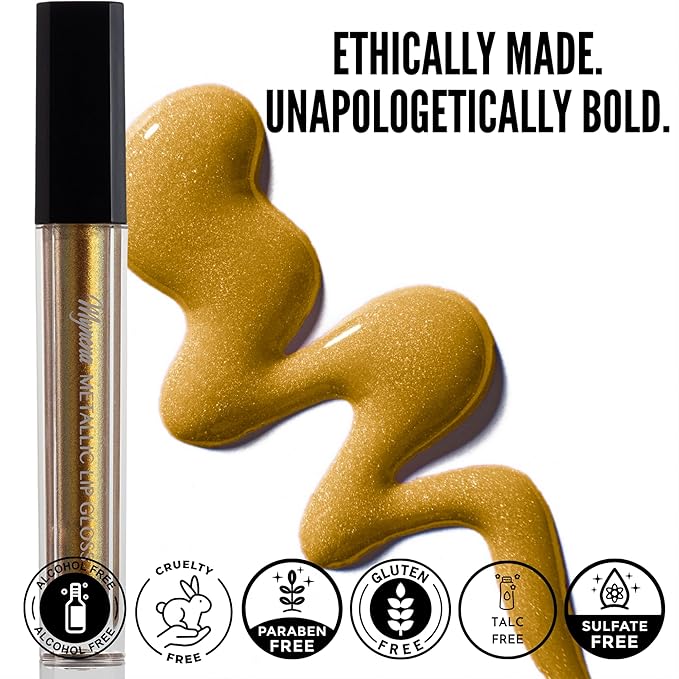 Mynena Yellow Gold Shimmer Lip Gloss Non-Sticky Filled with Iridescent Sparkles | Lightweight Lip Topper | Paraben-Free | Demi-Sheer Lipgloss from Cosplay to Everyday Glam | ISunny