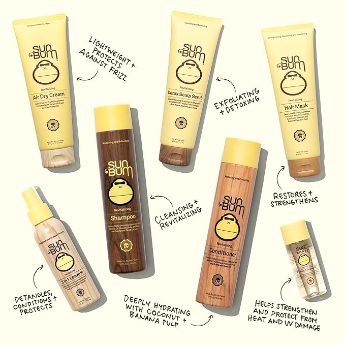 Sun Bum Revitalizing Conditioner - Hydrating and Nourishing Hair - Smoothes and Strengthens - UV Protecting - Vegan - Made Without Parabens - 10 oz,(Pack of 2)