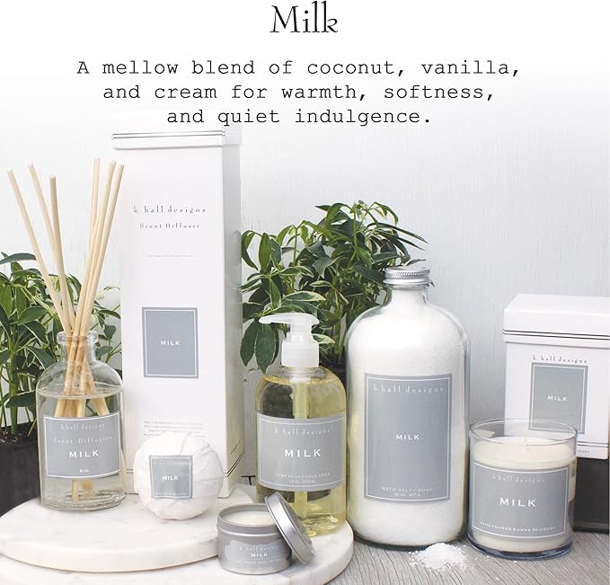 K. Hall Designs Milk Bath Salt Soak with Vitamin E, Creamy-Sweet Scent with Coconut & Vanilla, Relaxing Bath Products for Women & Men, 32 oz