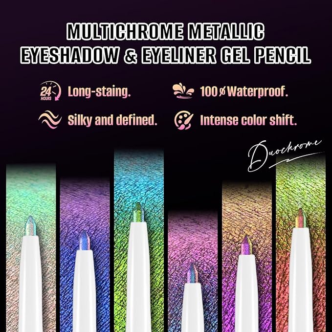 CHARMACY Chameleon Multichrome Eyeshadow Pencil, Shifting Color Eyeliner & Shadow Stick, Waterproof, Long-Lasting, Smudge-Proof Creamy Gel Formula for Metallic Glitter Makeup (B06)