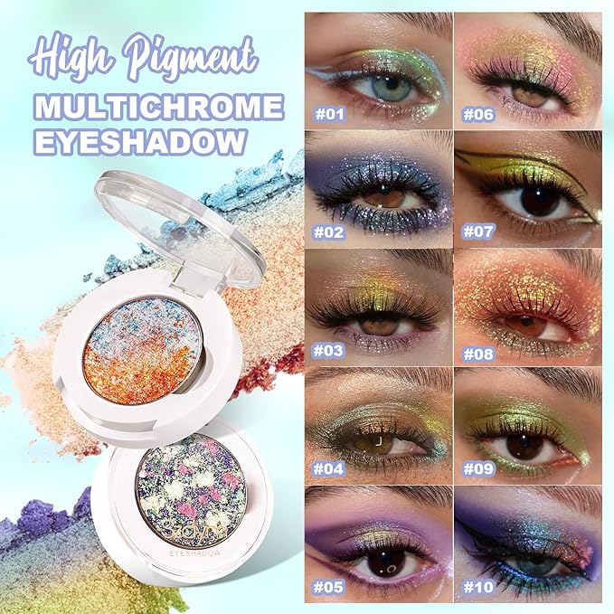 Chameleon Multichrome Eyeshadows,1 Pot=3 Shifting Colors, Single Eyeshadow Pot,Vegan Neon-Rainbow Shift,Pure Mineral Pigments, Long-Lasting Silk Glide,Smooth and Highly Pigmented shade
