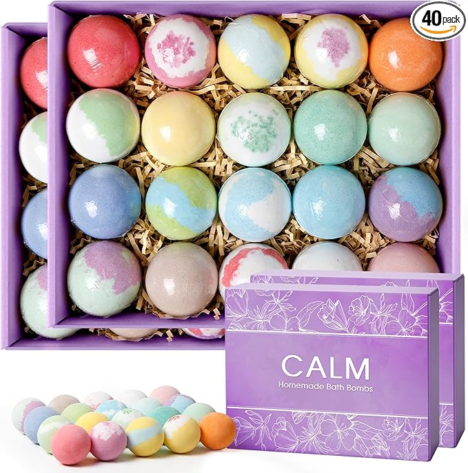 40PCS Bath Bombs for Women Presents Set Natural Wonderful Fizz Effect Bath Bomb with Shea Butter & Essential Oils, Bubble Bath Mothers Day Presents for Mom, Wife, Girlfriend(2 Sets)