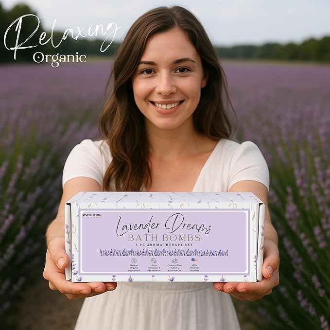 EvolutionUSA Lavender Dreams Bath Bombs for Women – 3 Organic Flower Bath Bombs, Soft Lavender Bath Fizzers, Womens Bath Gift Valentines or Easter, Lush Bath for Girls, Mothers Day Bathbombs
