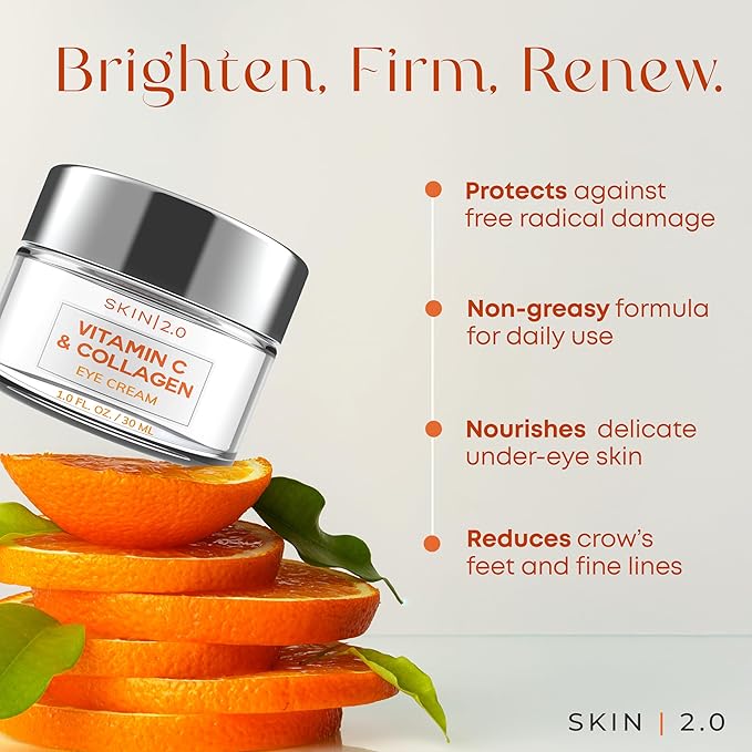 Vitamin C & Collagen Under Eye Cream for Dark Circles, Puffiness & Wrinkles – Hydrating, Firming & Restoring Radiance – Dermatologist Tested, Korean Skin Care, Vegan, Clean Beauty – 1 fl oz