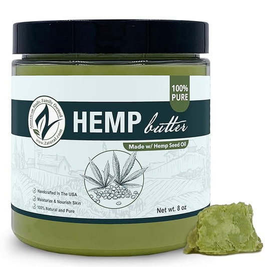 Zatural Hemp Body Butter 17,500mg Hemp per oz Organically Grown Raw Vegan Hemp and Cocoa Creamy Texture. (8oz)