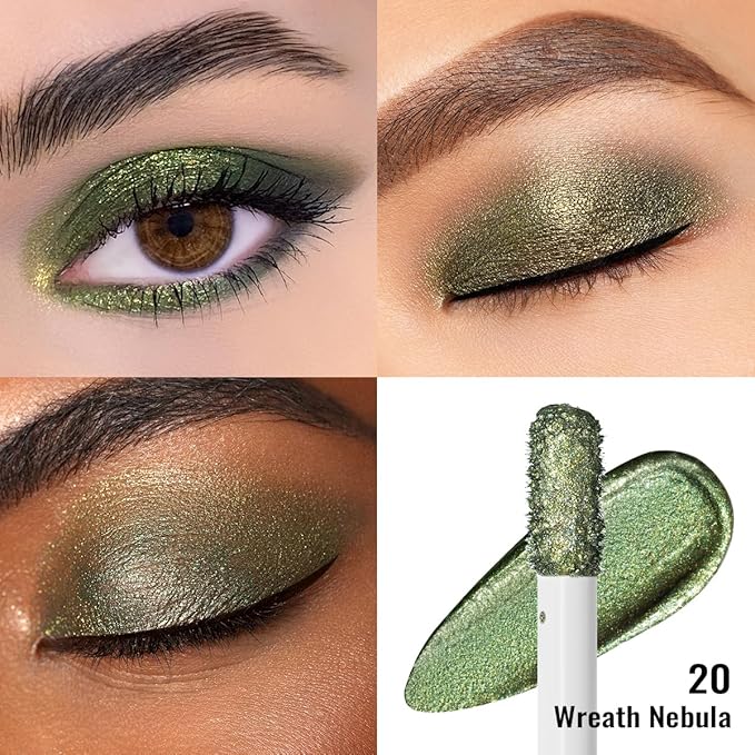 Oulac Green Liquid Glitter Eyeshadow&Eyeliner–Smooth Shimmer Eye Makeup with Sparkle Finish,All-Day Wear Lightweight Buildable Formula,Easy to Use Smudge-Proof,Gifts for Women,Vegan 5.4g (20)