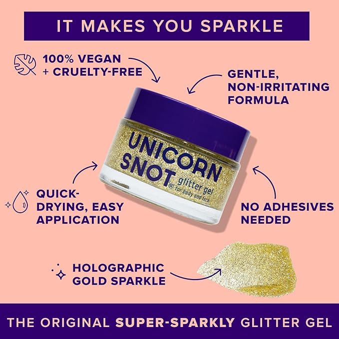 UNICORN SNOT Holographic Face Glitter & Body Glitter Gel | Hair Glitter, Vegan & Cruelty Free, 1.7 oz Gold Glitter (Bling)