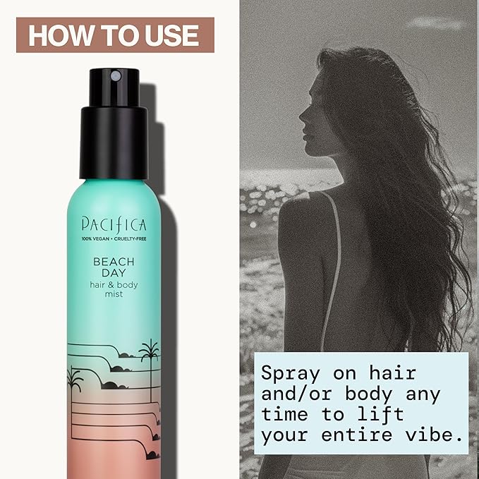 Pacifica Beach Day Hair Mist Perfume & Full Body Spray for Women - Body Mist Fragrance w/Bergamot, Orange Flower, Sandalwood, Amber, Musk & Suede Leather – Clean Beauty Alcohol-Free, Vegan 5 oz