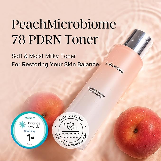 PeachMicrobiome 78 PDRN Peach Toner Milky Toner with 78% Biome for Radiance Skin Barrier Soothing Care Rebalancing Skin Vegan PDRN & Niacinamide & Panthenol Korean Skin Care(4.22 fl. oz)