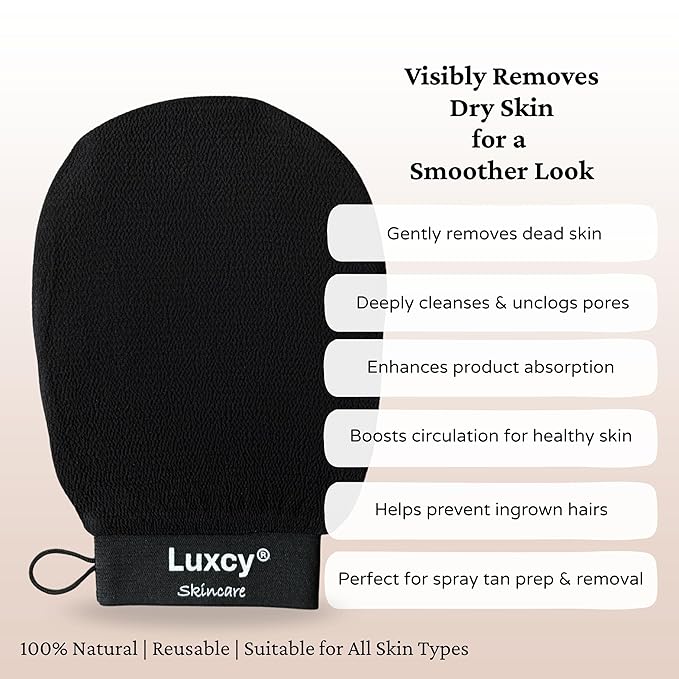 Premium Korean Exfoliating Mitt & Body Scrubber Glove, Viscose Fiber Dead Skin Remover for Smooth, Radiant Skin, Shower Skincare, Keratosis Pilaris Treatment & Self-Tan Prep (2 Pack)