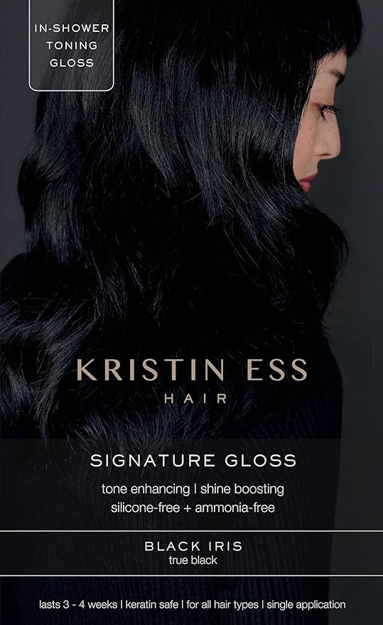Kristin Ess Hair Gloss in Black Iris True Black - 4 Wk Semi Permanent Hair Color for Women - Black Hair Color Depositing Conditioner & Toner for Vibrant Color + Shine - Hair Dye Glaze - Vegan
