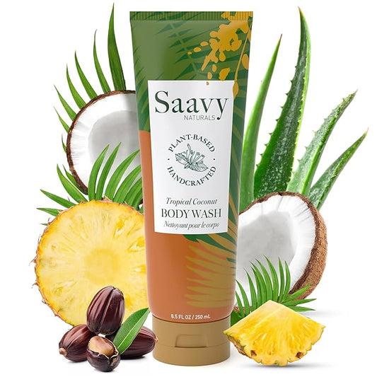 Saavy Naturals Moisturizing Body Wash for Sensitive Skin – Plant-Based & Pure with Coconut Oil, Shea Butter & Aloe Vera – Paraben-Free, Cruelty-Free – Tropical Coconut – 8.5 fl oz, 1 pack