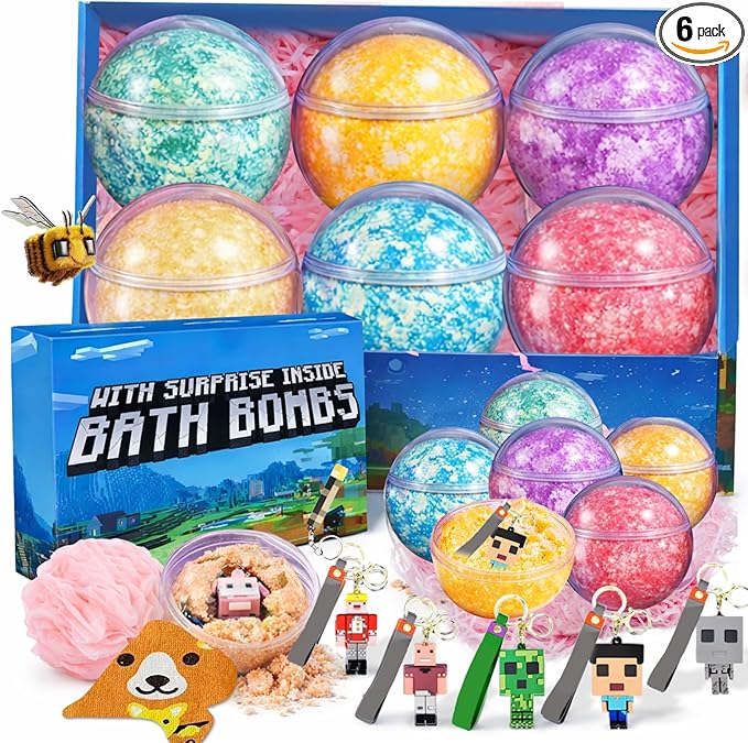 Bath Bombs for Kids: Build My Own World Dig a Bath Bombs with Toys Inside, Organic Bath Bomb Rich in Natural Essential Oils, Kids Bath Bomb Gift Set for Dry Skin Moisturize, Easter Basket Stuffers