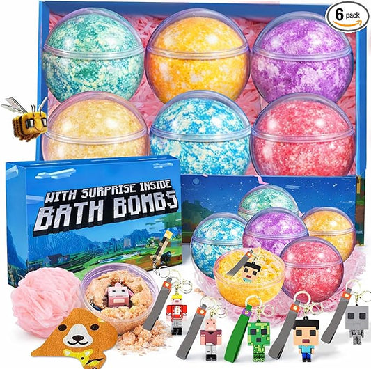 Bath Bombs for Kids: Build My Own World Dig a Bath Bombs with Toys Inside, Organic Bath Bomb Rich in Natural Essential Oils, Kids Bath Bomb Gift Set for Dry Skin Moisturize, Easter Basket Stuffers