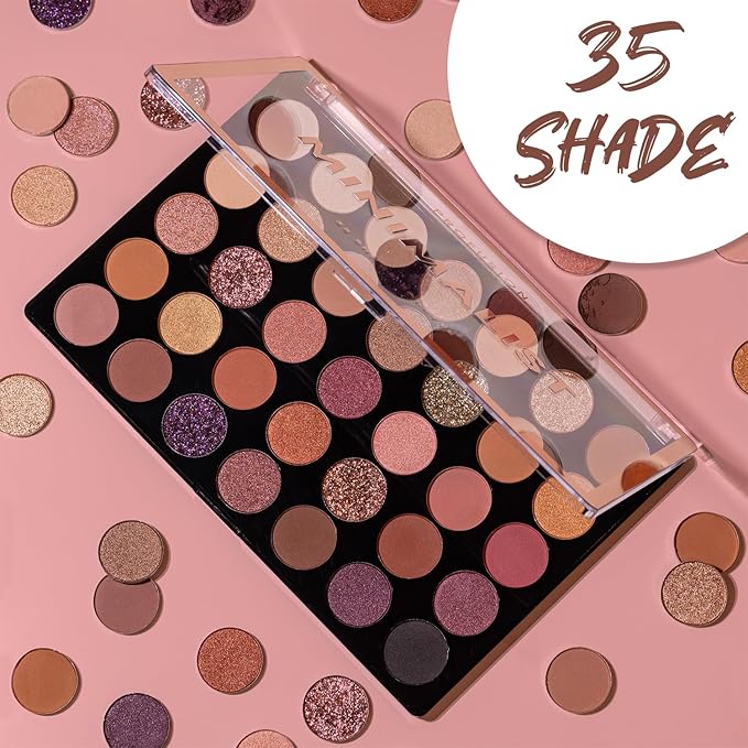 Profusion Cosmetics Minimalist 35 Shade Eyeshadow Palette - Blendable Natural Shades in Matte, Shimmer and Glitter Finishes for Mesmerizing Looks, Vegan & Cruelty-Free Makeup
