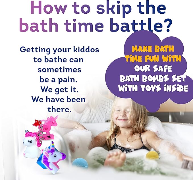 Organic Unicorn Bath Bombs for Girls with Surprise Toys Inside for Kids | Cute Unicorn Ring, Keychain, Necklace, Toys and Bonus Unicorn Purse - Christmas Gift Set Bath Balls with Unicorn Toys Inside