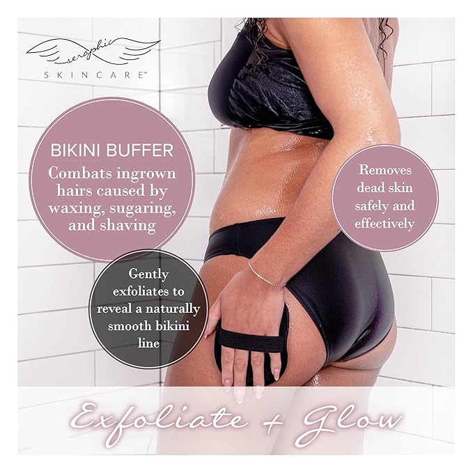 Seraphic Skincare Bikini Buffer – 100% Vegan Viscose Scrub Mitt For Women (2pc) – Gently Exfoliates Dead Skin – Ingrown Hair & Razor Bumps Treatment on Bikini Area – Natural & Effective Exfoliation