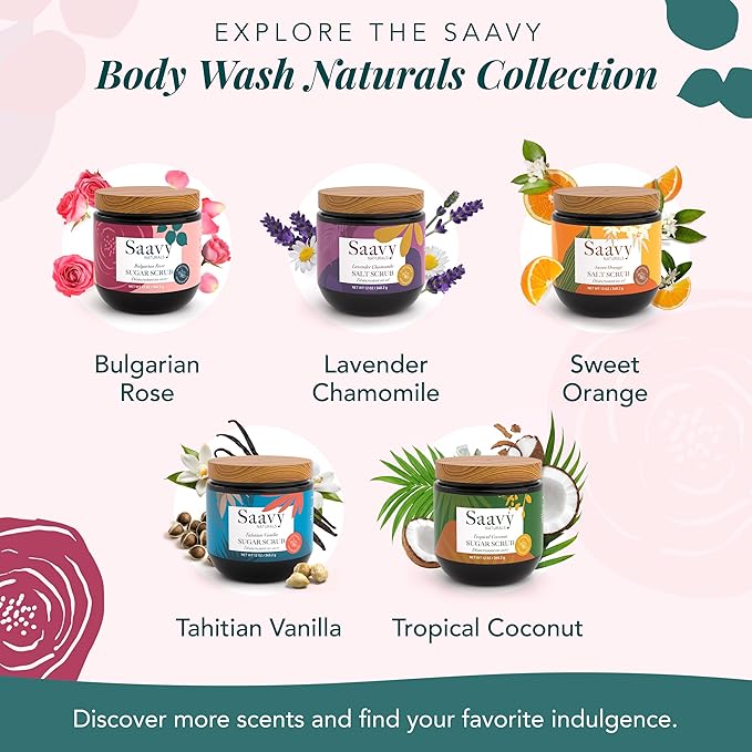 Saavy Naturals Body Scrub - Scented Sugar Rose Extract, Natural Body Scrub & Vegan Exfoliating with Vitamin E, Gentle for Sensitive Skin – Made in USA – Bulgarian Rose (1 Pack) - 12 oz