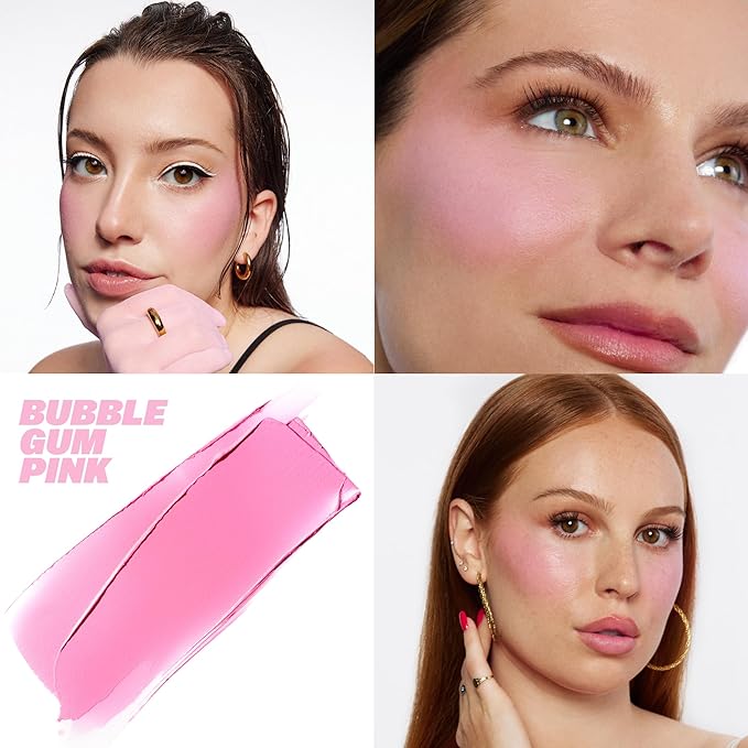 BASMA Beauty Cream Blush for Cheeks, Buildable Non-Sticky Cream Blush Makeup, Long-Lasting Cheek and Lip Tint with Vitamin E, Aloe Vera & Rosemary Extract, Gluten-Free Vegan (1, Bubble Gum Pink)